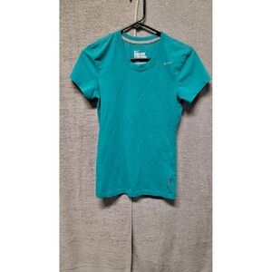 Nike Dri-FIT Cotton WomensXS Teal Blue Short Sleeve Training T-Shirt Swoosh Logo